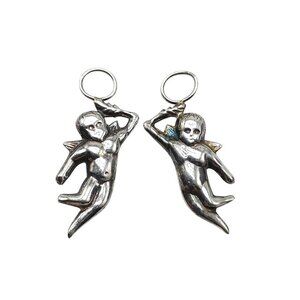 Sterling Silver Angel Charms Pair Quirky Cupid Figures For Jewelry Making